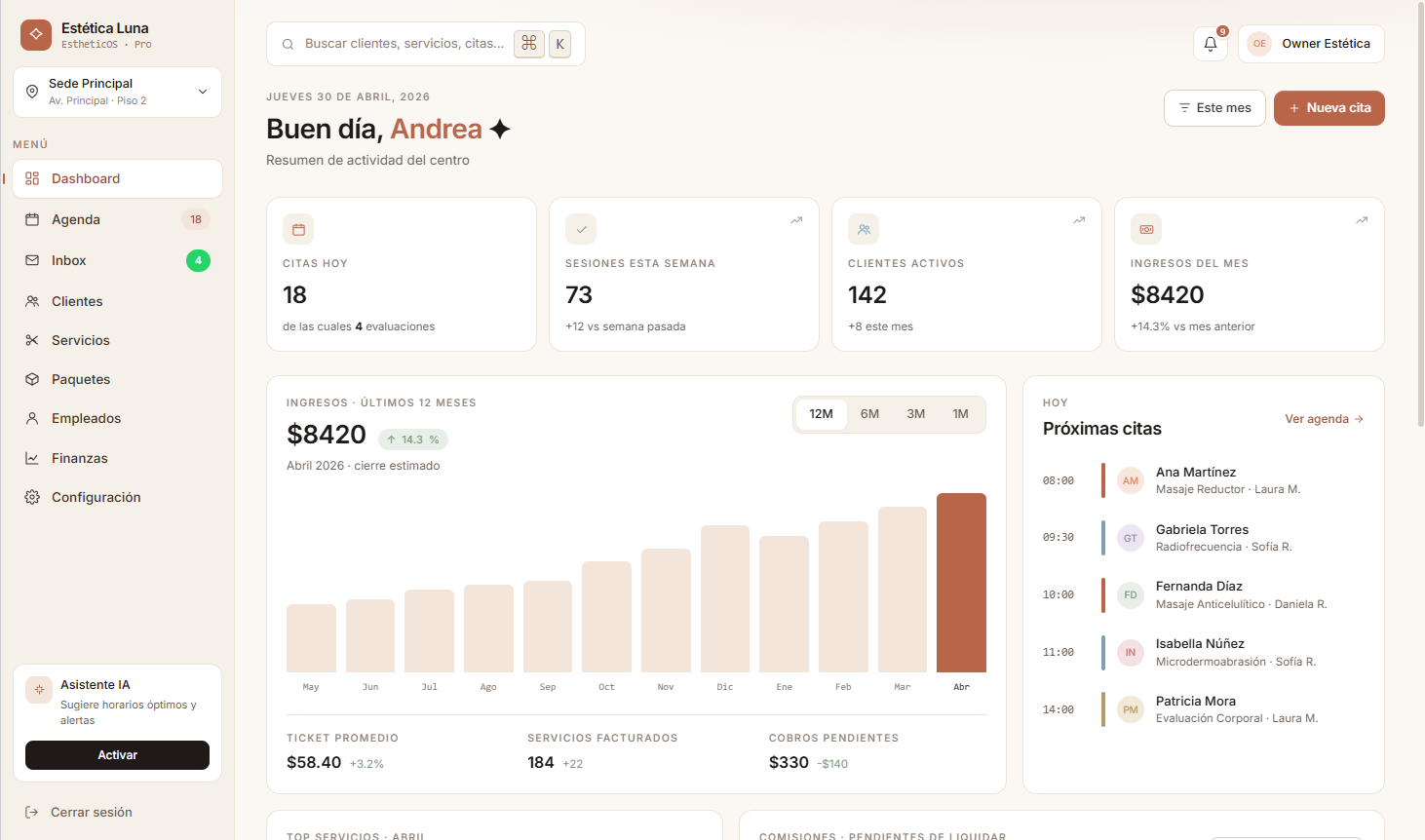 Dashboard EstheticOS